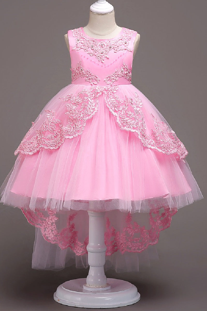 Princess Round Neck Sleeveless Double Layer Lace Overlay Hi-Low Tulle Flower Girl Dresses 1031501196583
