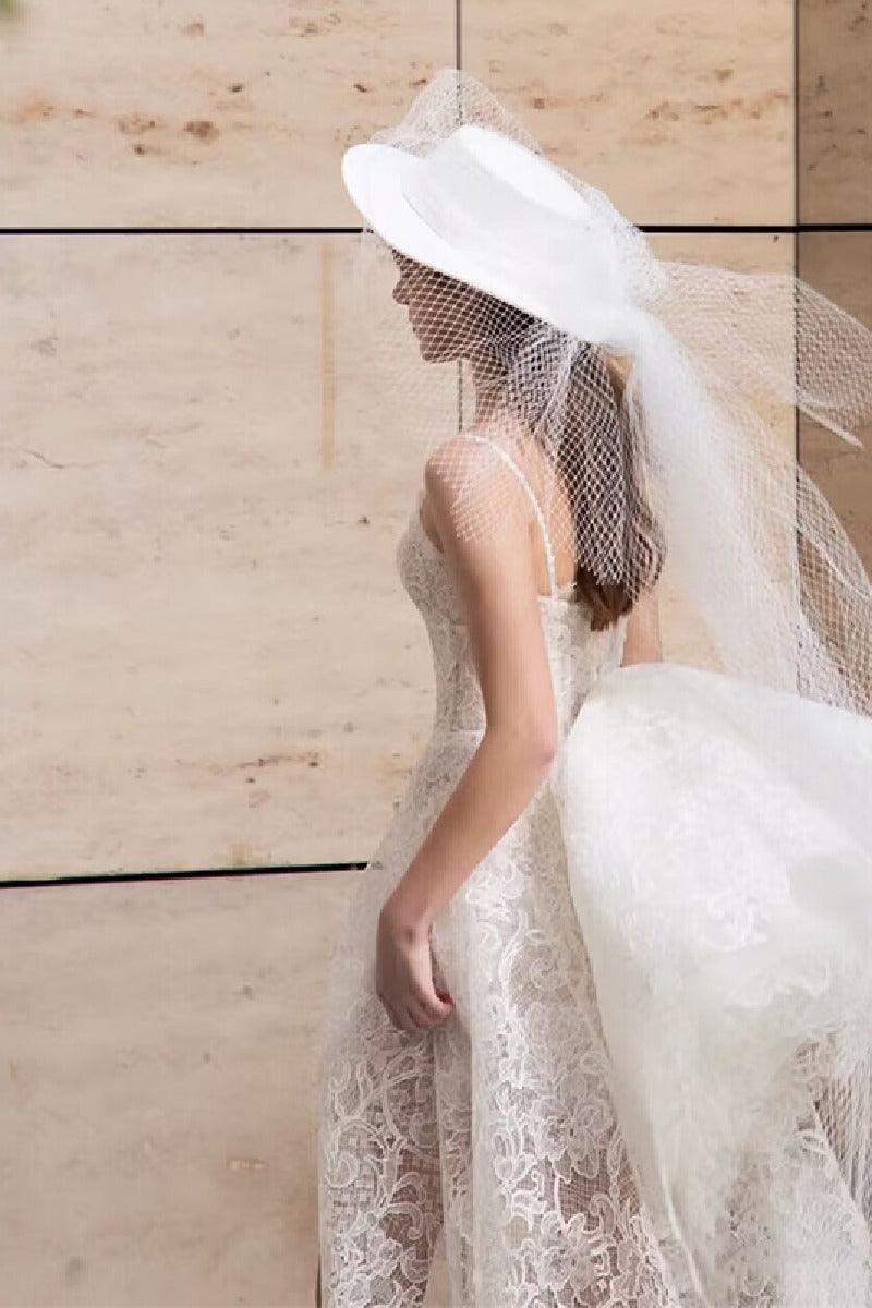 Sheath-Column High-Low Lace Wedding Dress 724377538001 - COCOMELODY