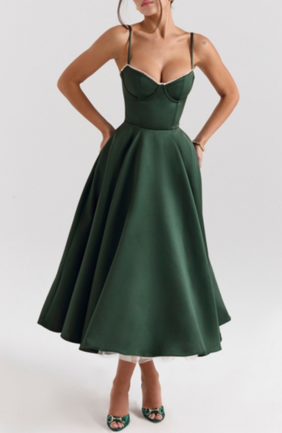 A-line Midi Satin Formal Evening Dresses 803510185058