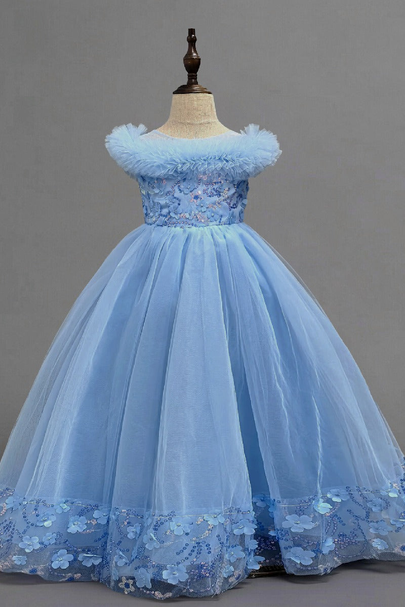 A-Line Off The Shoulder Sleeves Floor Length Tulle Flower Girl Dresses 1050836973299