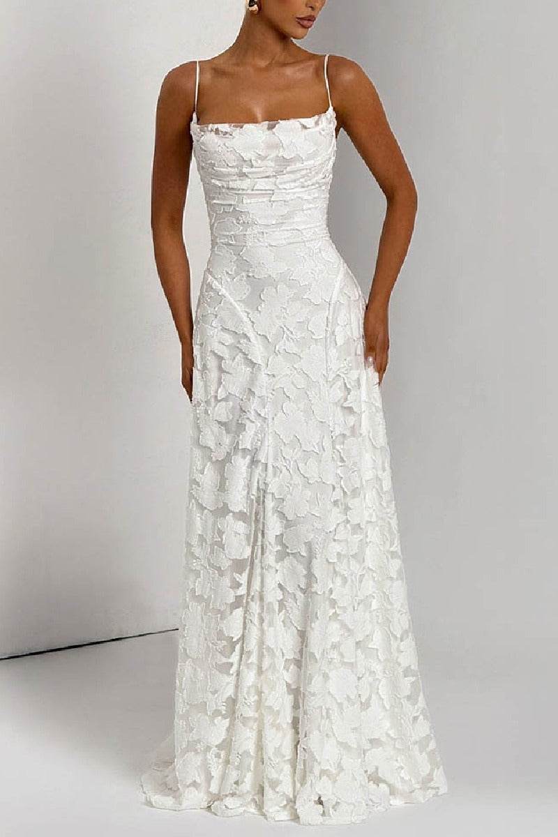 A-line Maxi Lace Formal Evening Dresses 976108418795 - COCOMELODY