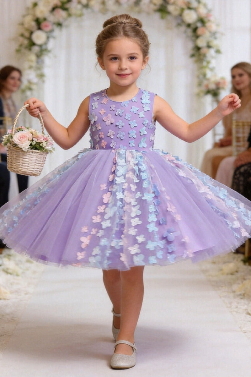 Sleeveless Round Neck Floral Appliques High-Low Flower Girl Dresses 1029079751952