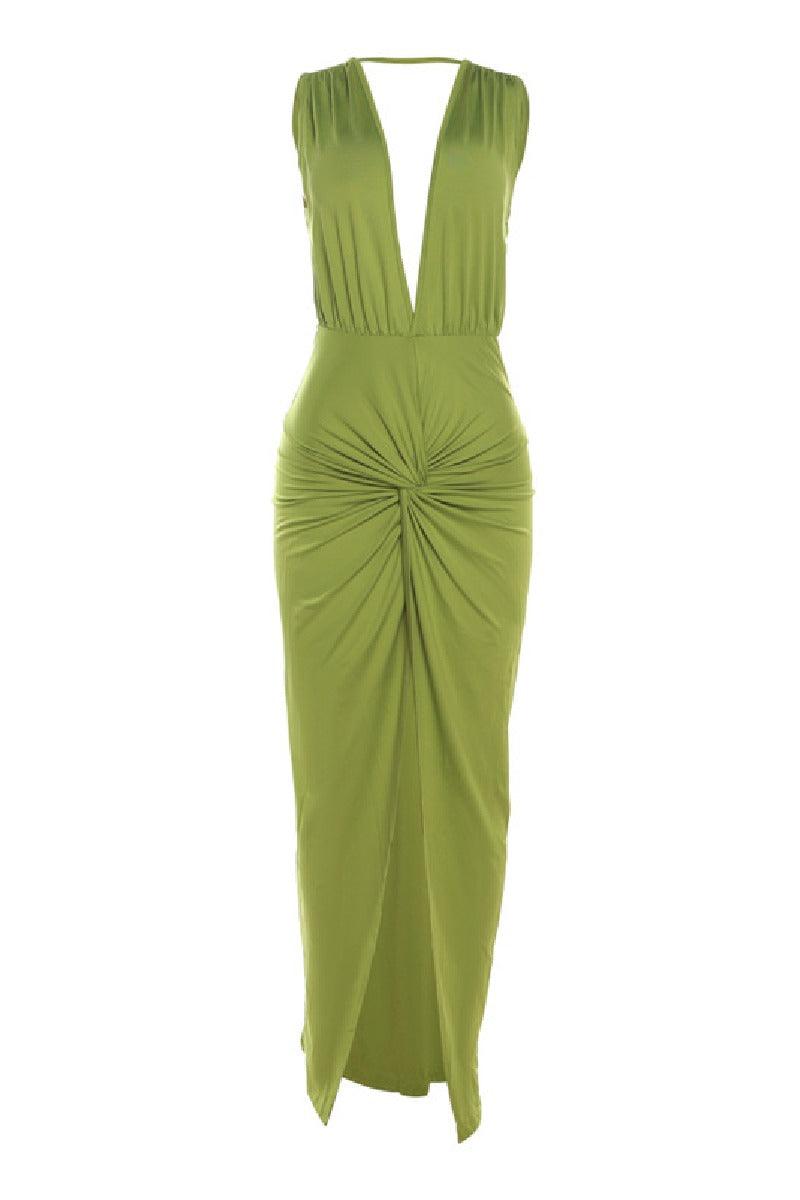 Stylish backless sexy V-neck long leg slit cocktail dress 700741797110 - COCOMELODY