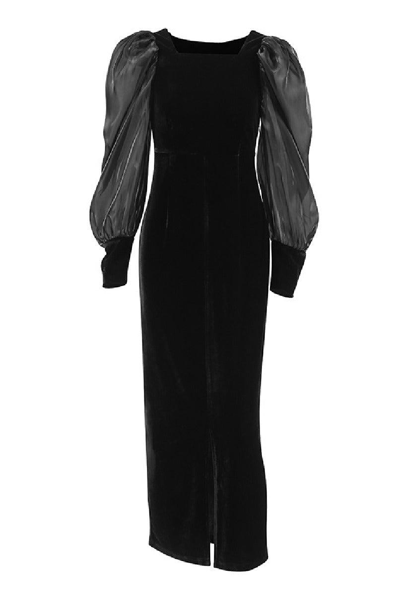 Elegant French black velvet cocktail dress 829412894052 - COCOMELODY