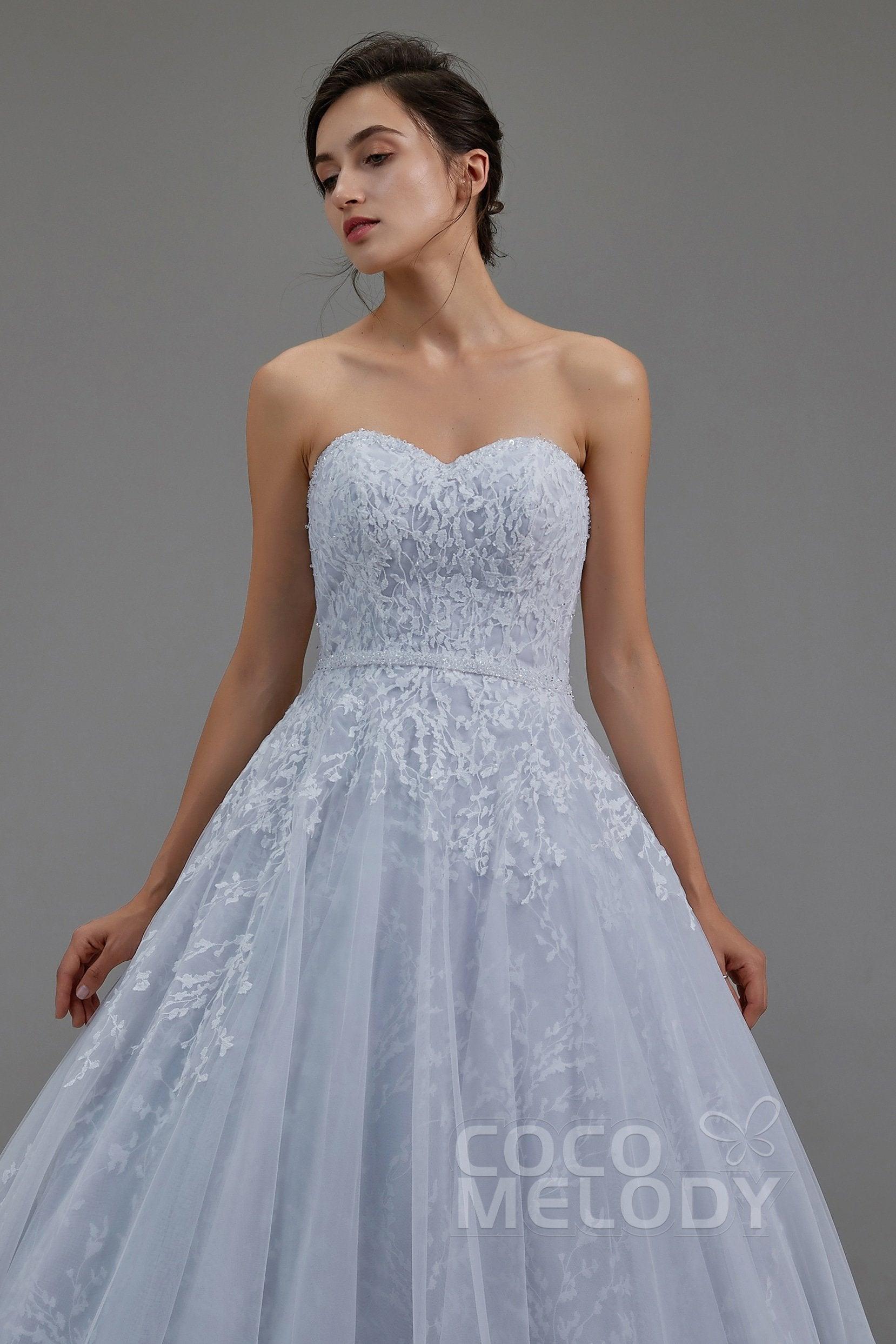 A-Line Chapel Train Tulle Wedding Dress LD5054 - COCOMELODY