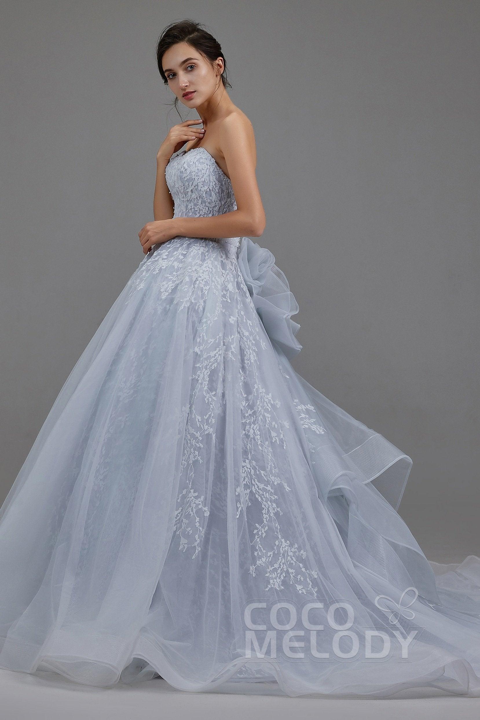 A-Line Chapel Train Tulle Wedding Dress LD5054 - COCOMELODY