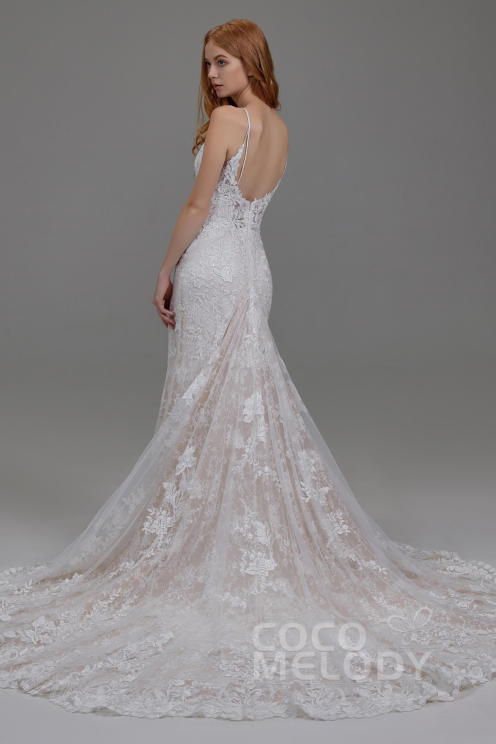 Trumpet-Mermaid Chapel Train Tulle Lace Wedding Dress LD5808 - COCOMELODY