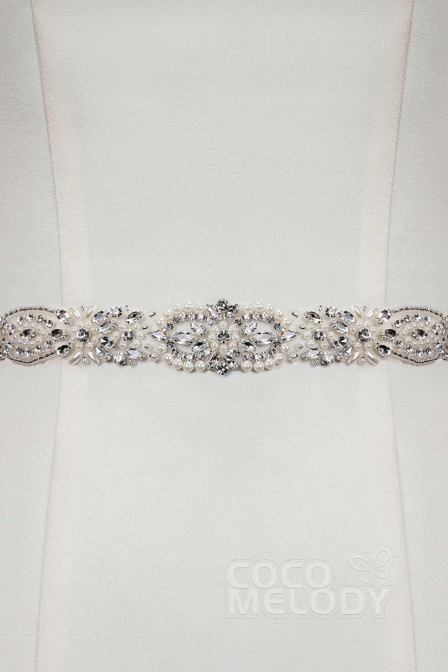 Ribbons Wedding Sash with Rhinestone Imitation Pearl YD18007 - COCOMELODY
