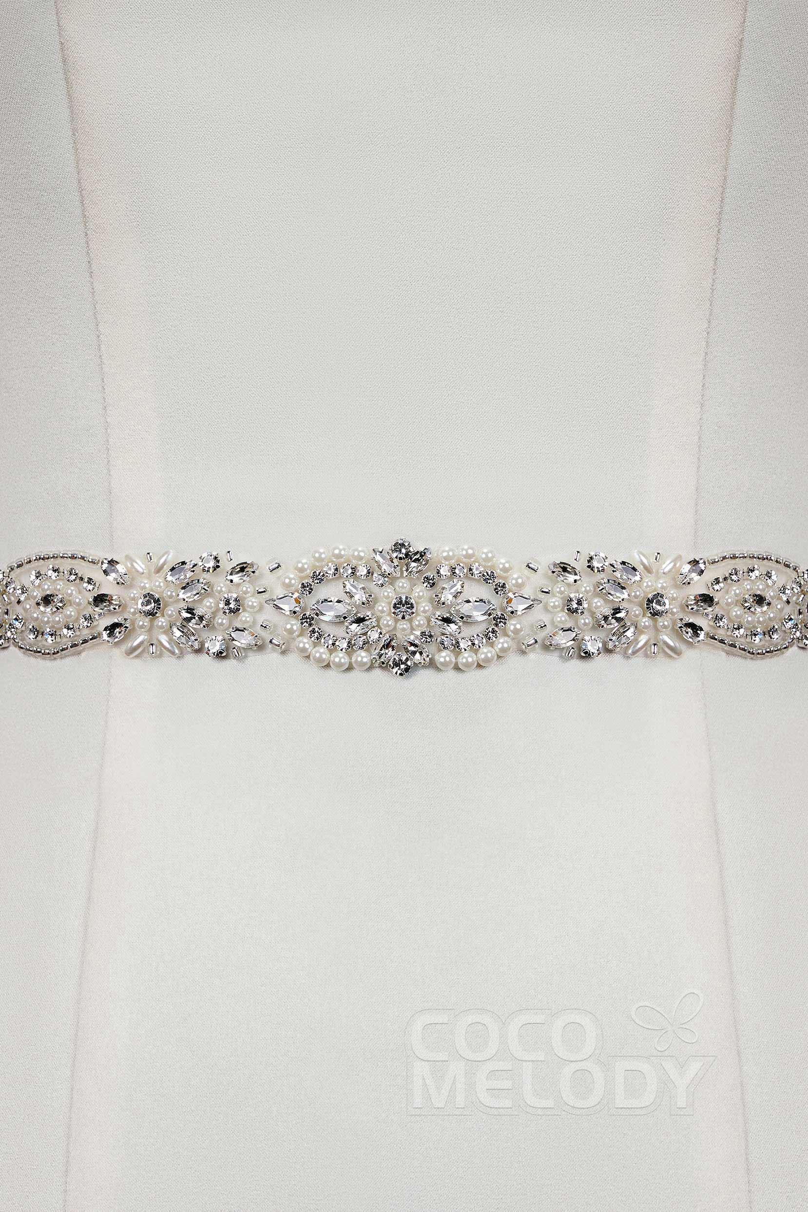 Ribbons Wedding Sash with Rhinestone Imitation Pearl YD18007 - COCOMELODY