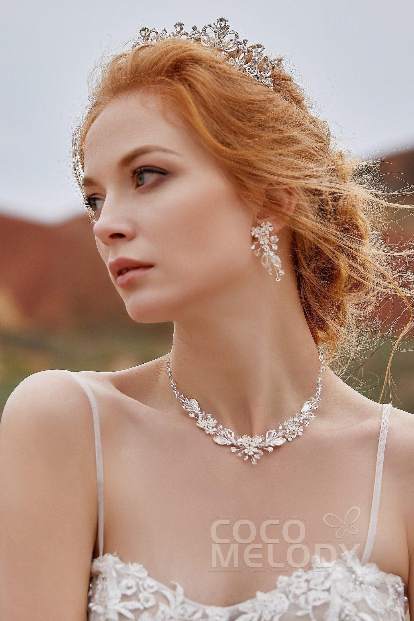 Zircon Wedding Necklace and Earrings Jewelry JS17005 - COCOMELODY