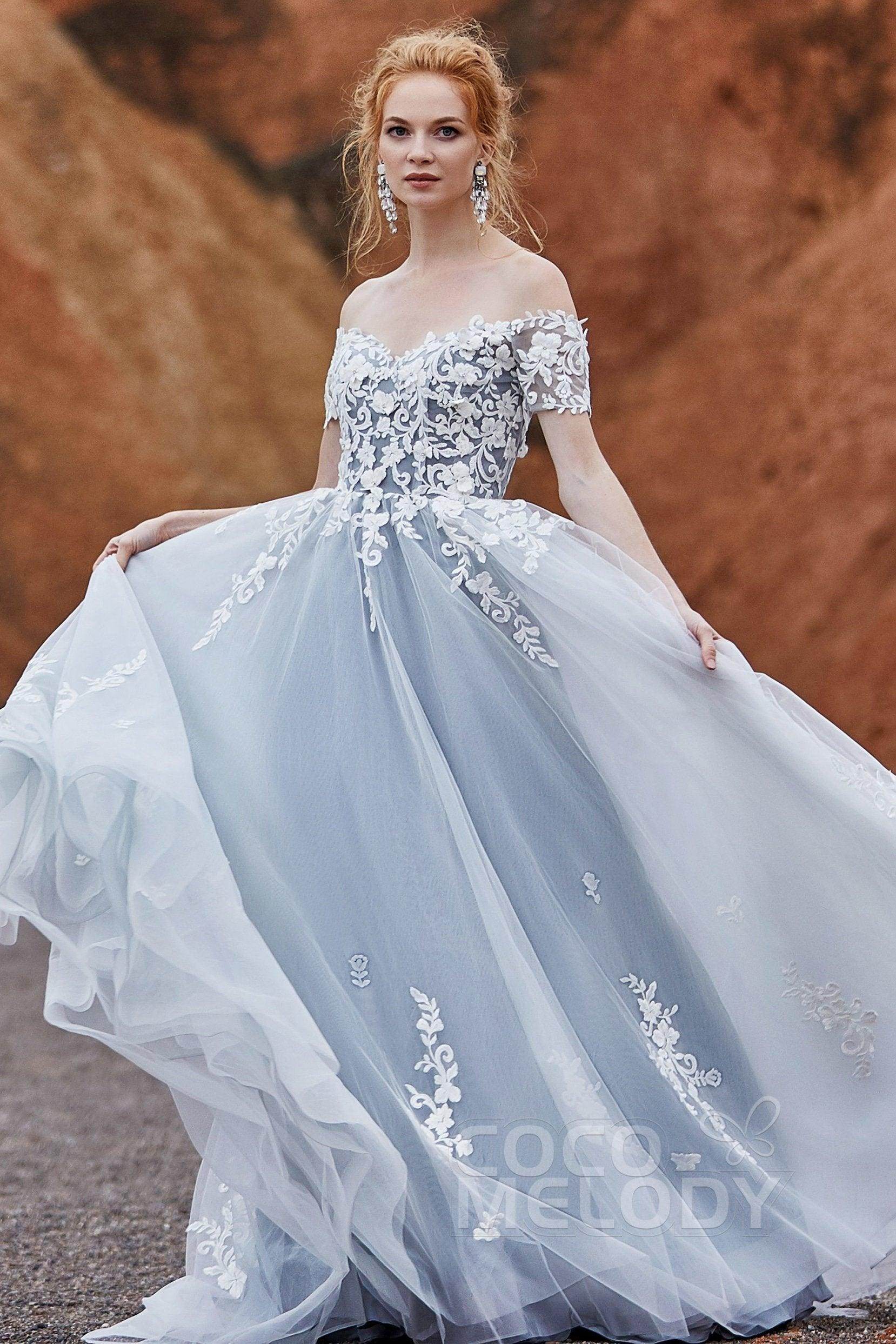 A-Line Sweep-Brush Train Tulle Gothic Wedding Dress LD5830CR - COCOMELODY