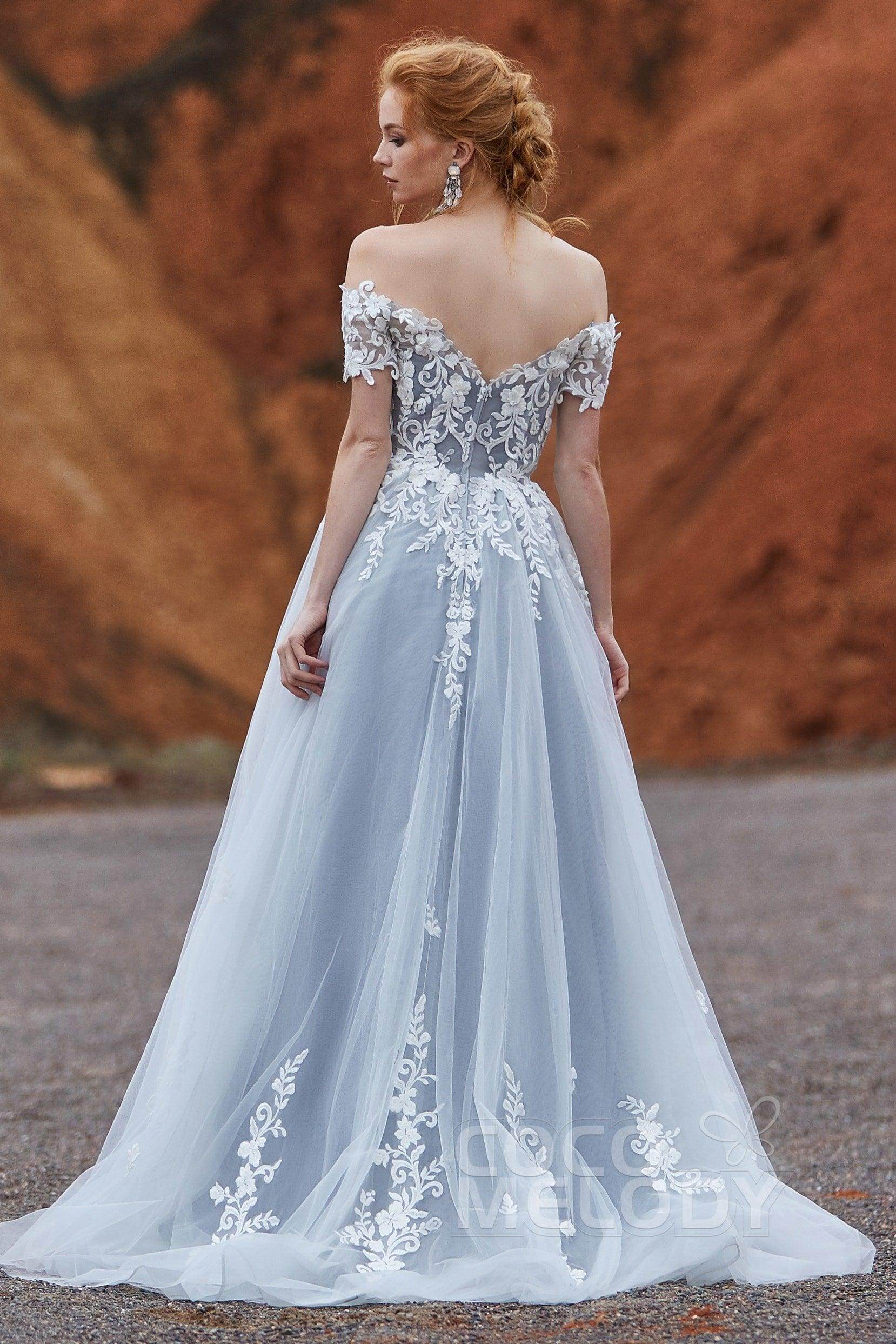 A-Line Sweep-Brush Train Tulle Gothic Wedding Dress LD5830CR - COCOMELODY