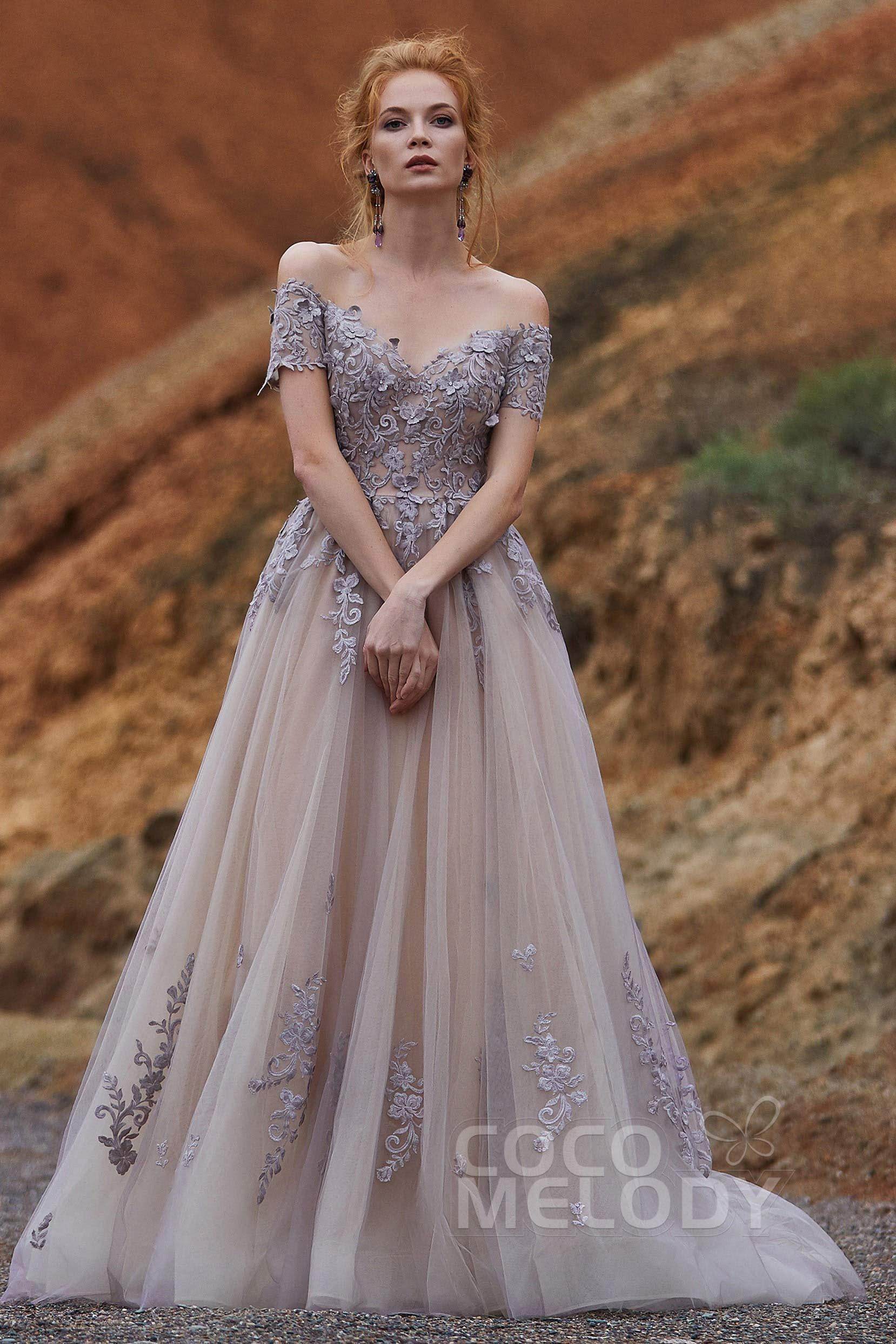 A-Line Sweep-Brush Train Tulle Gothic Wedding Dress LD5830CR - COCOMELODY