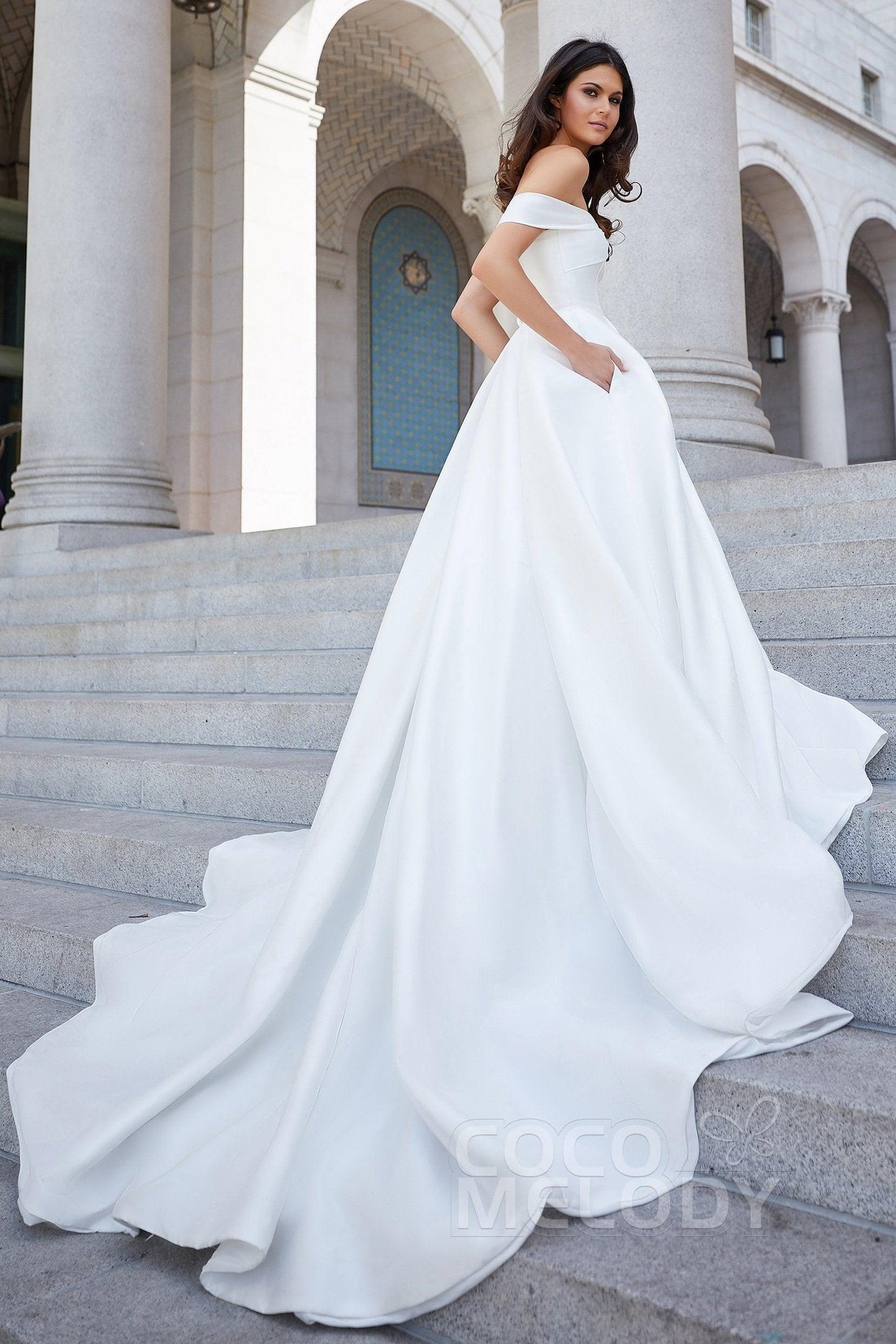 A-Line Court Train Silk satin Wedding Dress LD5801 - COCOMELODY
