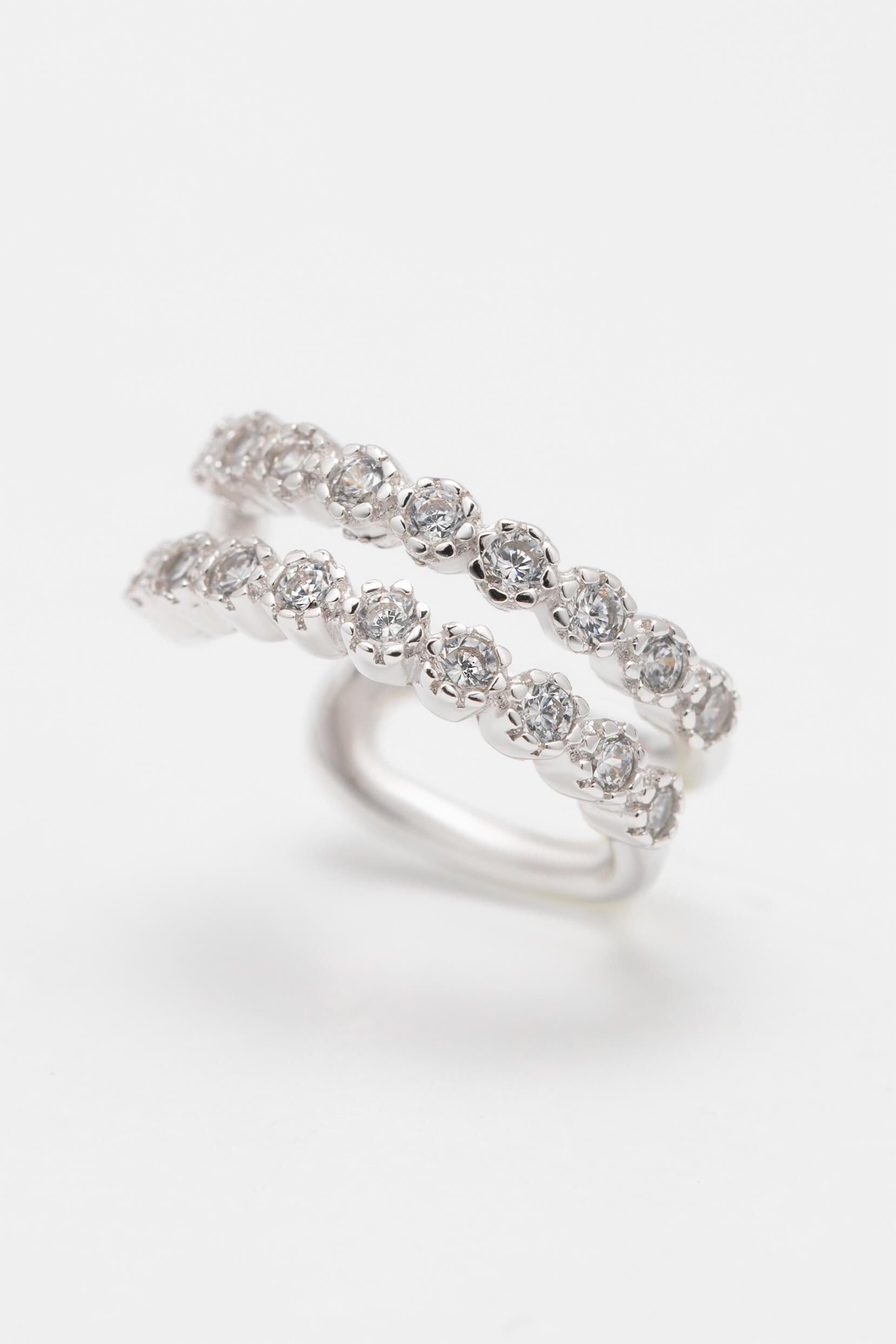 Rhodium plated Ear Cuff with Crystals CZ0243 - COCOMELODY