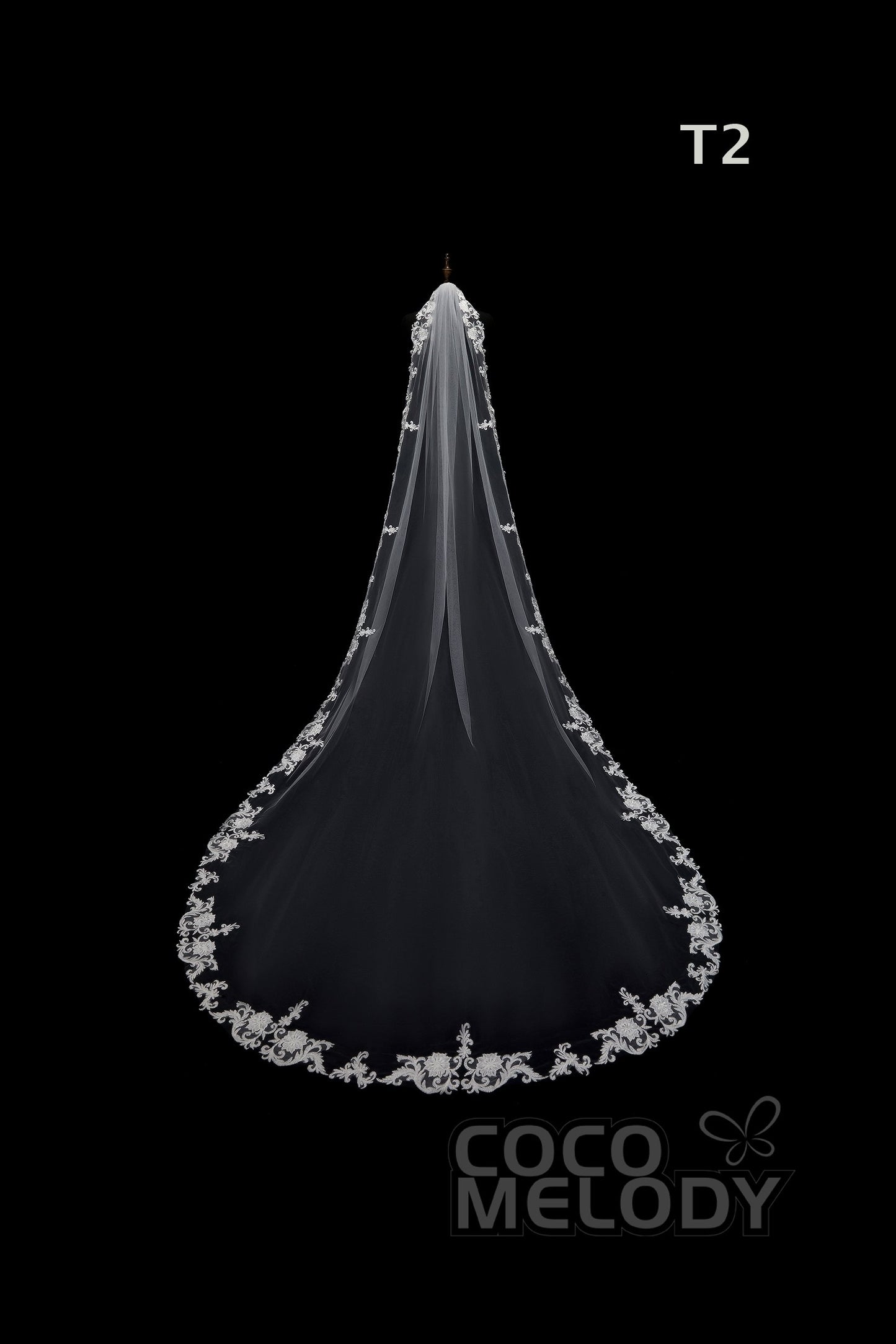 One-tier Lace Edge Tulle Hip Veils with Appliques AV180002
