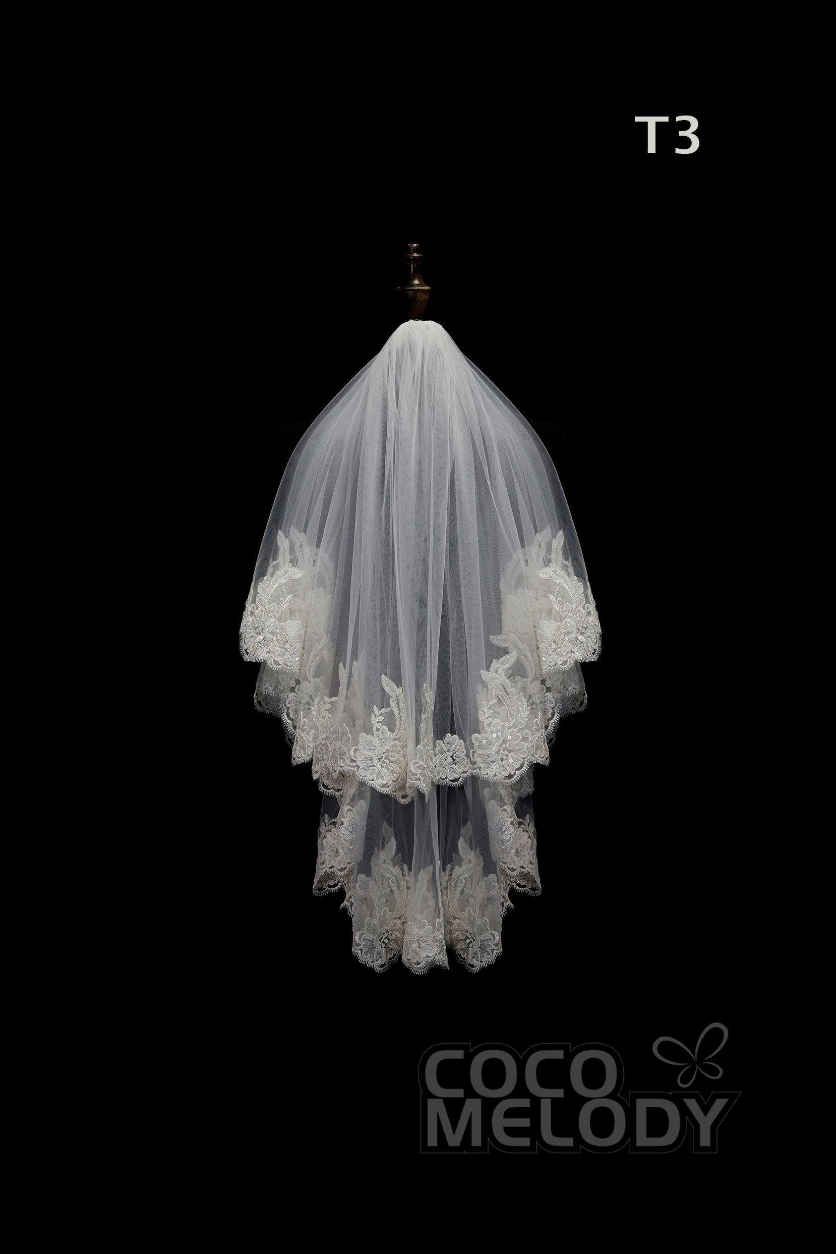 One-tier Lace Edge Tulle Hip Veils with Appliques AV180004 - COCOMELODY
