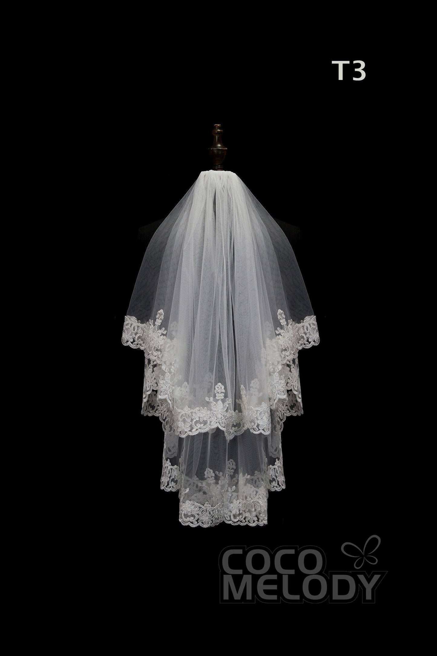 One-tier Lace Edge Tulle Hip Veils with Appliques AV180010 - COCOMELODY