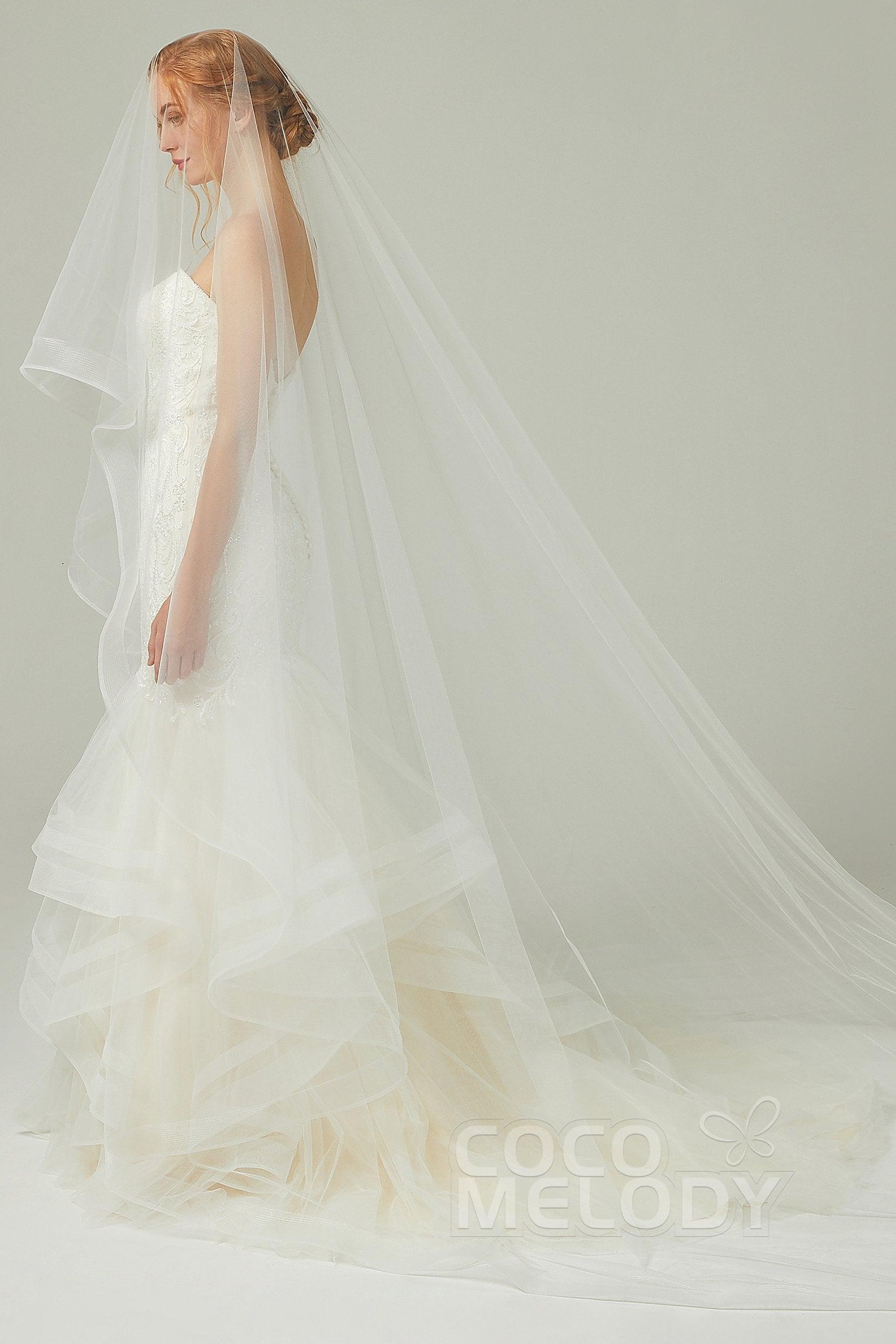 One-tier Lace Edge Tulle Cathedral Veils Appliques AV18020 - COCOMELODY