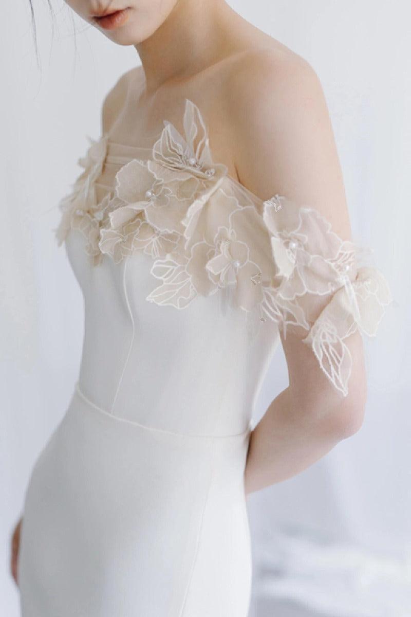 Sheath-Column Sweep-Brush Train Satin Wedding Dress 820632172851