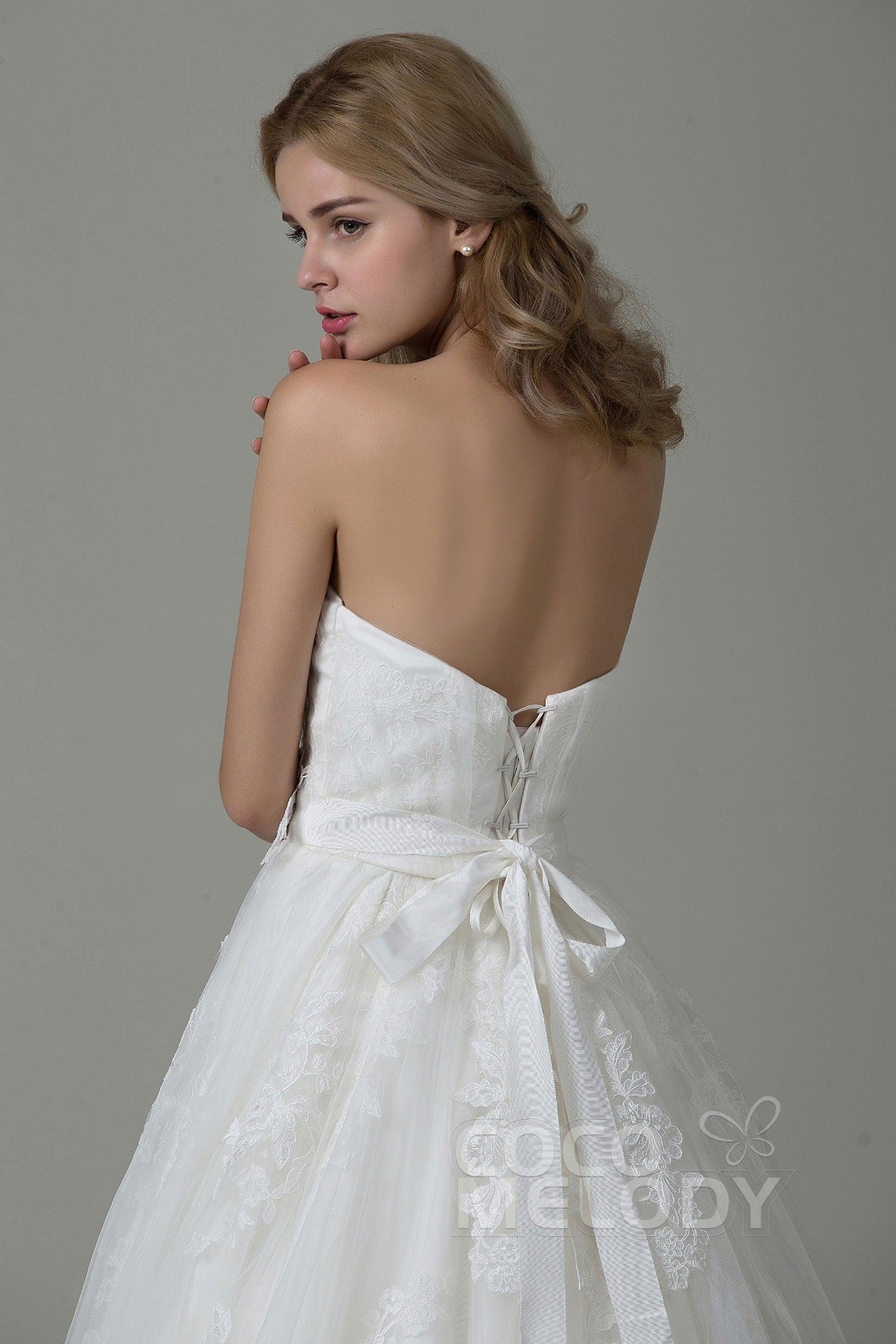 A-Line Court Train Tulle and Lace Wedding Dress B14E3A024 - COCOMELODY