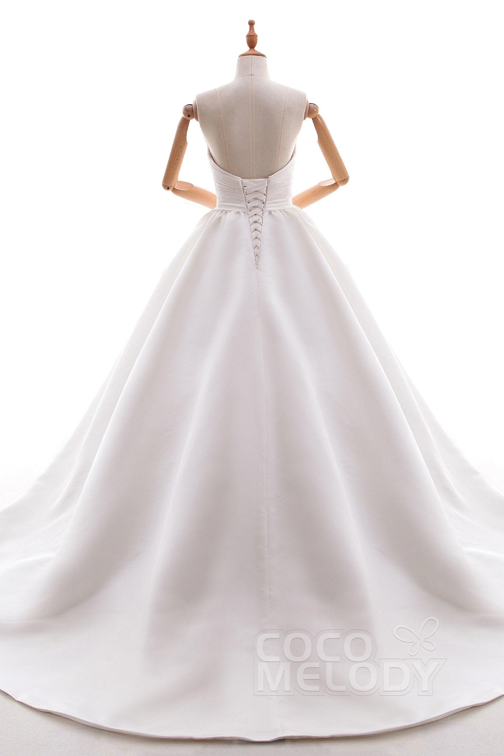 A-Line Court Train Satin Gothic Wedding Dress B14TB0040 - COCOMELODY