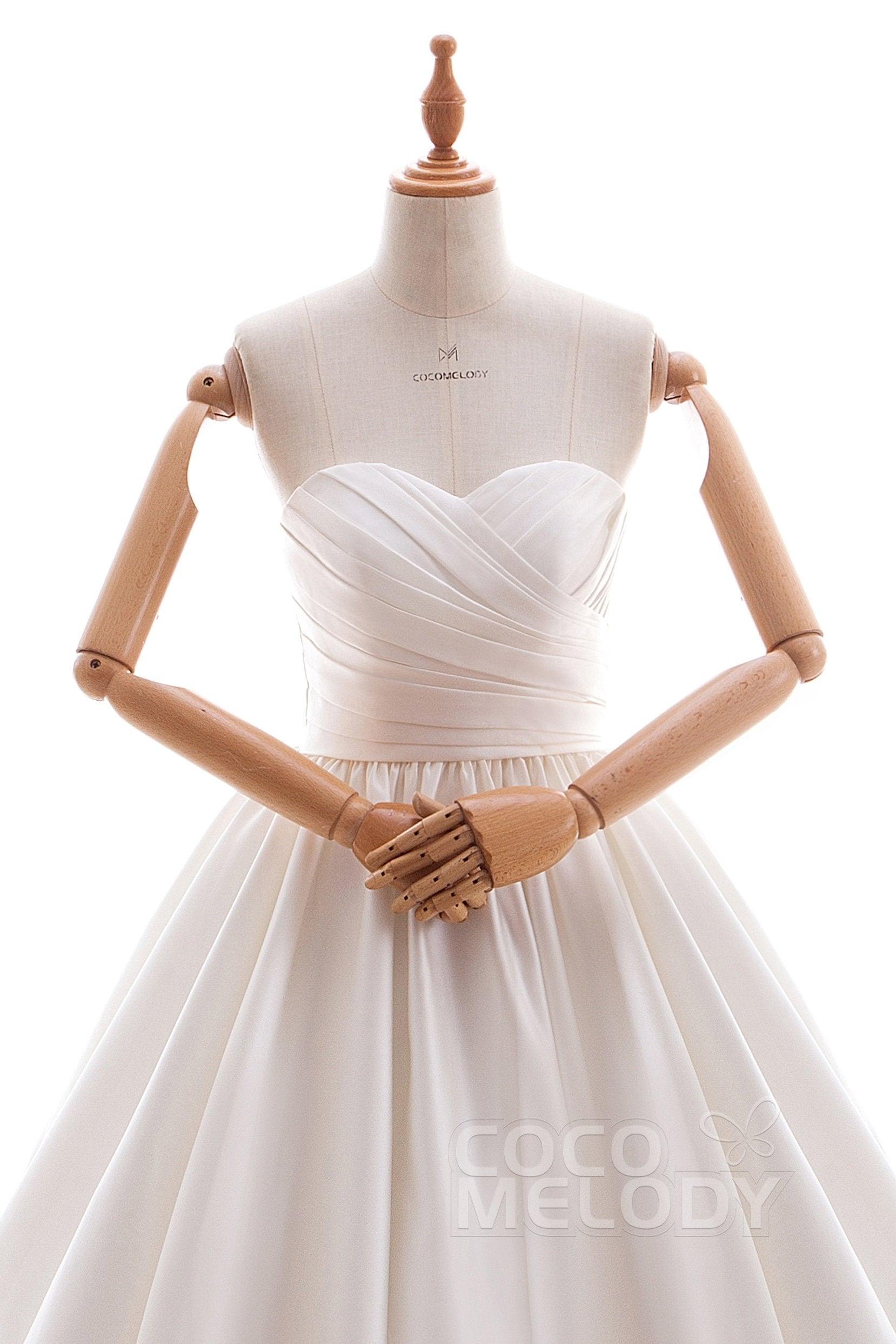 A-Line Court Train Satin Gothic Wedding Dress B14TB0040 - COCOMELODY