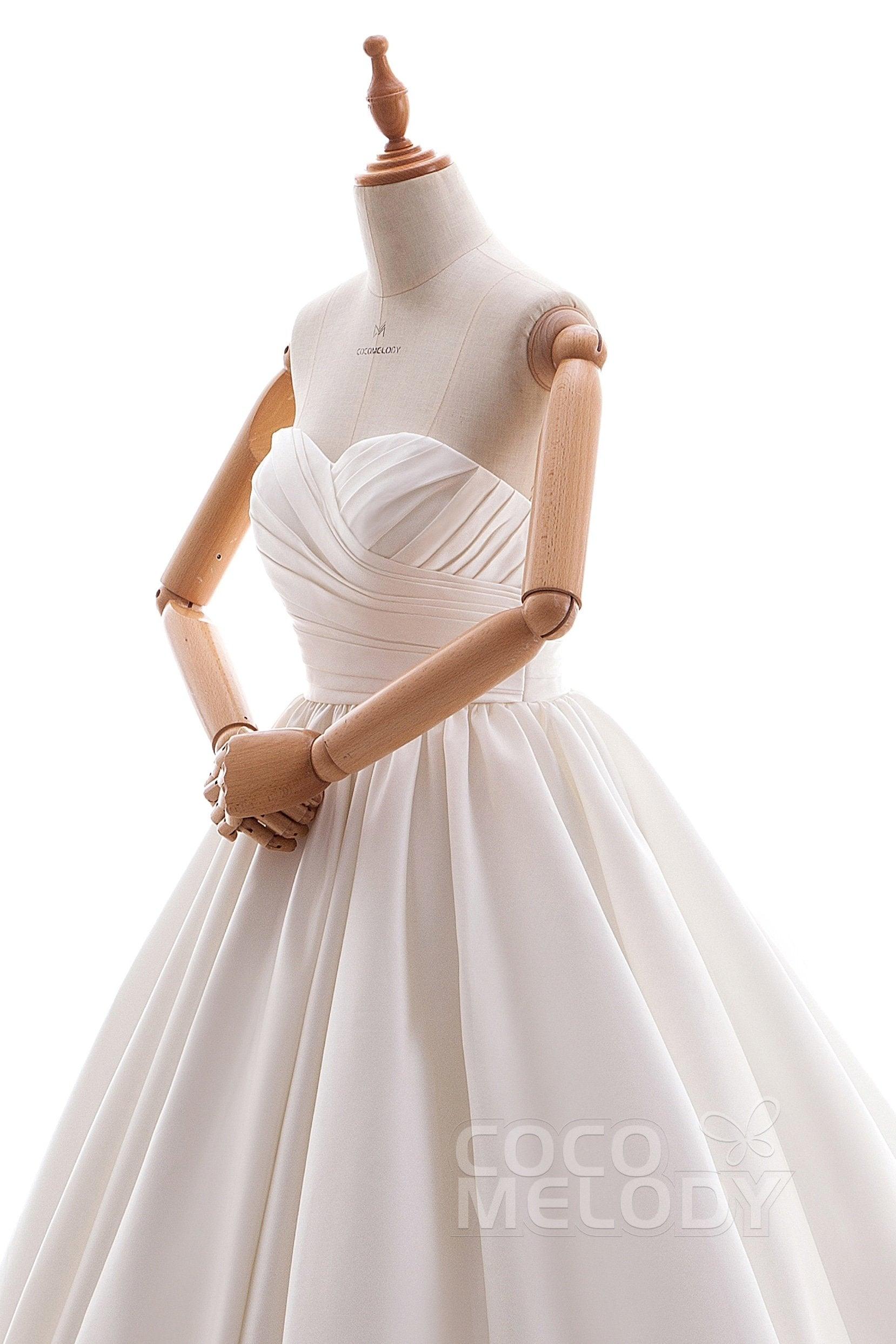 A-Line Court Train Satin Gothic Wedding Dress B14TB0040 - COCOMELODY