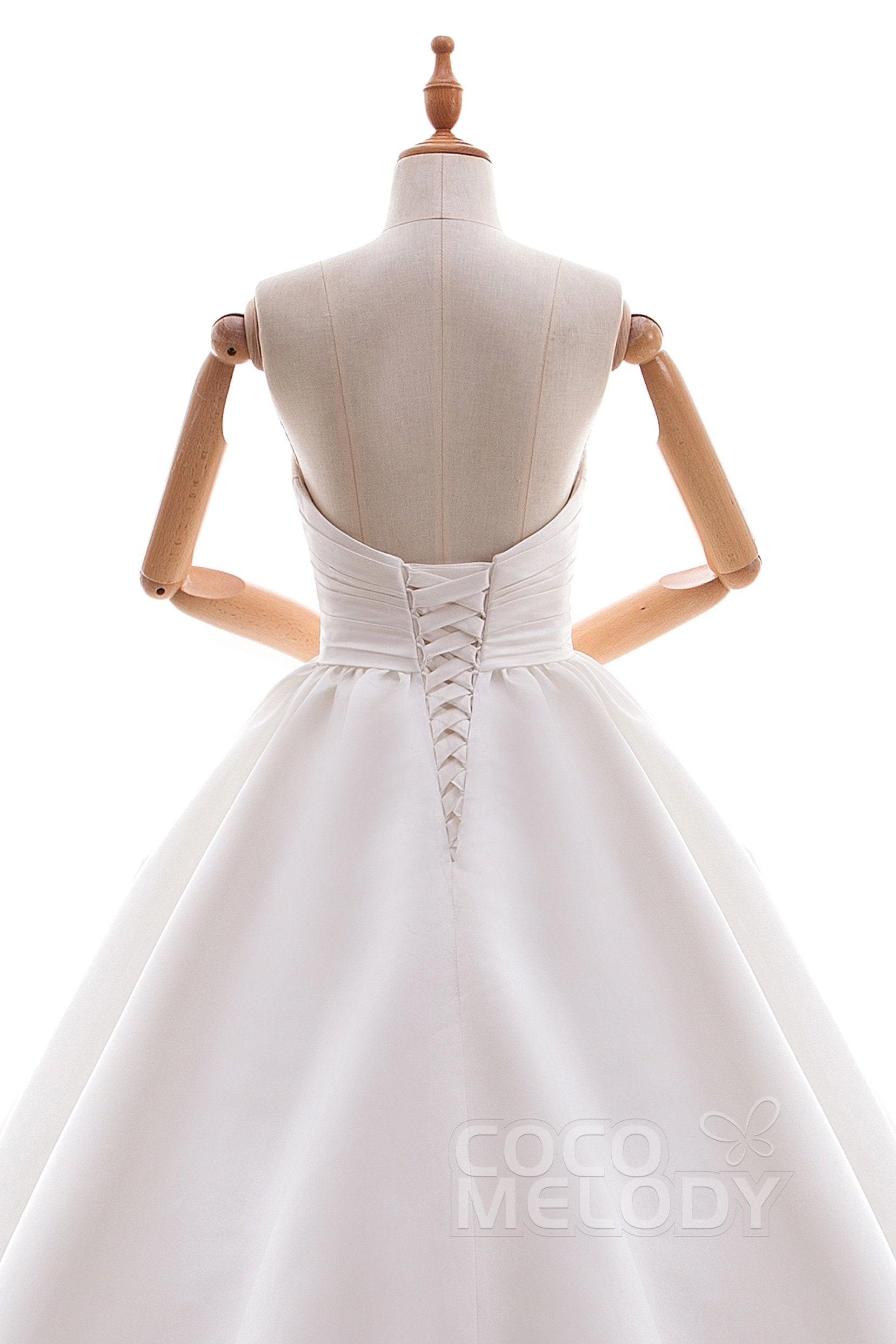 A-Line Court Train Satin Gothic Wedding Dress B14TB0040 - COCOMELODY