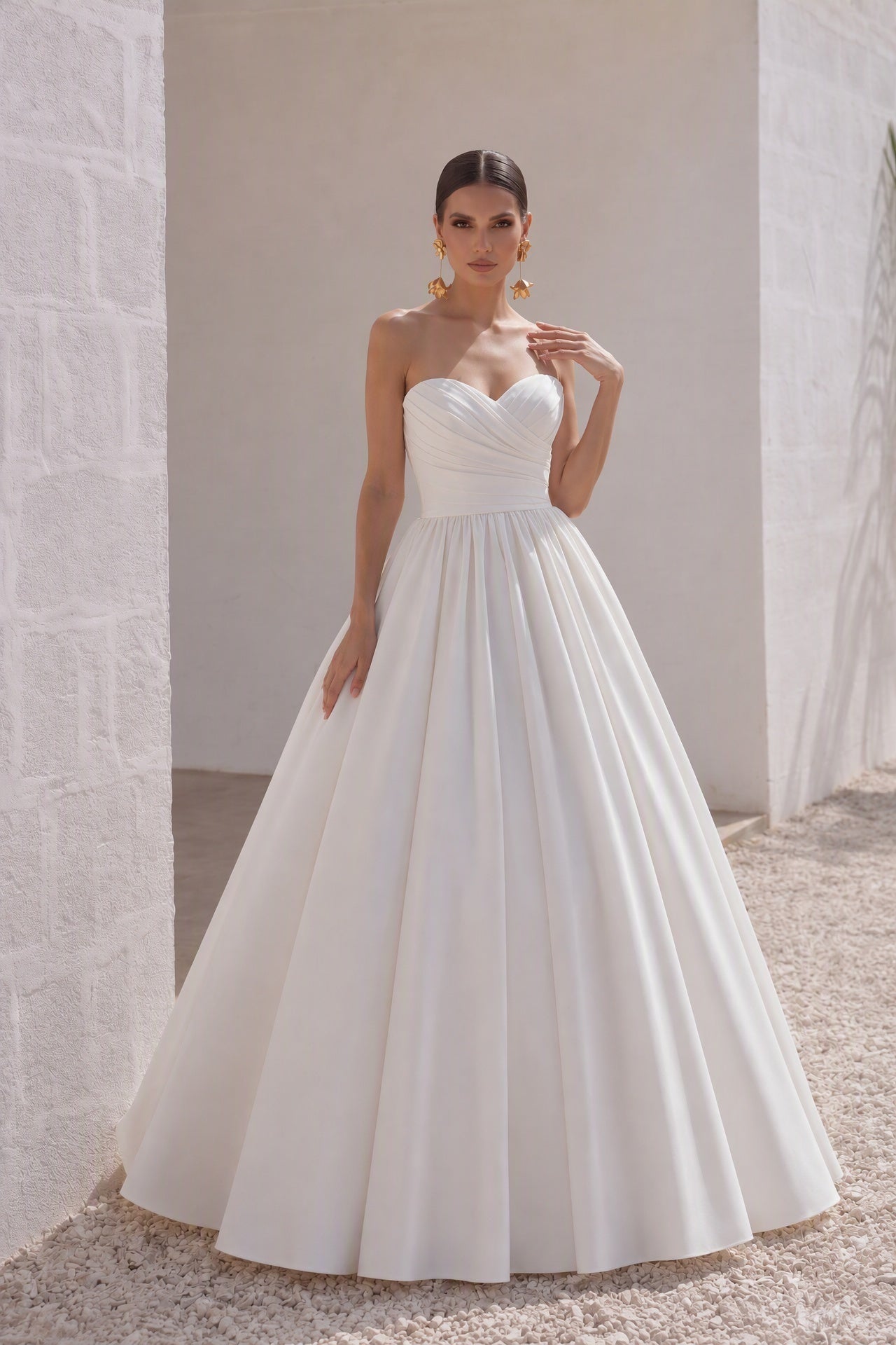 A-Line Court Train Satin Gothic Wedding Dress B14TB0040