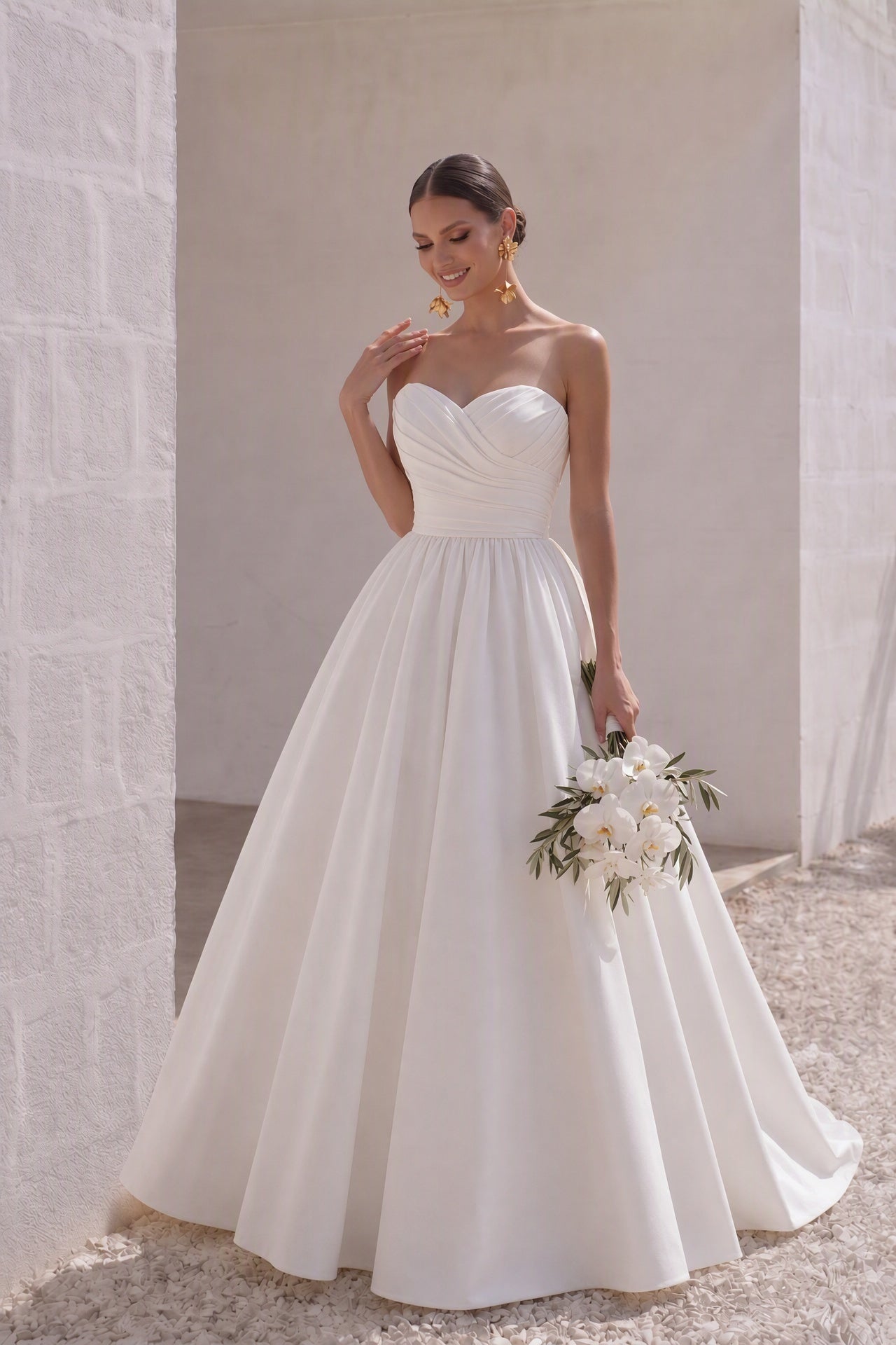 A-Line Court Train Satin Gothic Wedding Dress B14TB0040