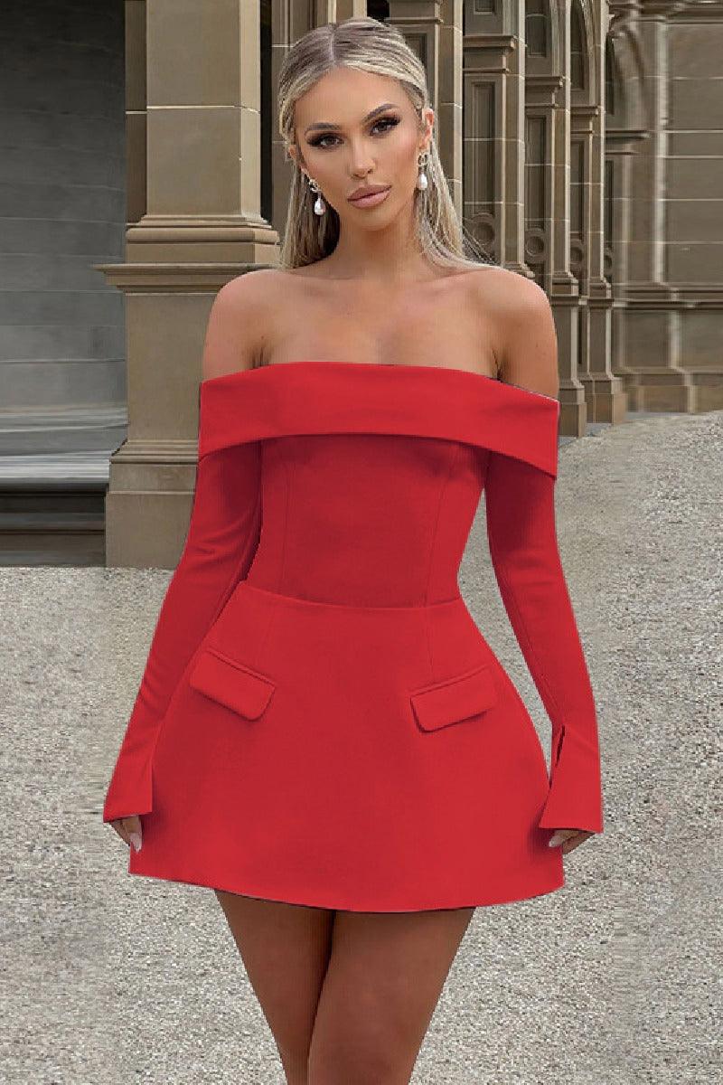 A line shoulder A swing cocktail dress 838902817746 - COCOMELODY