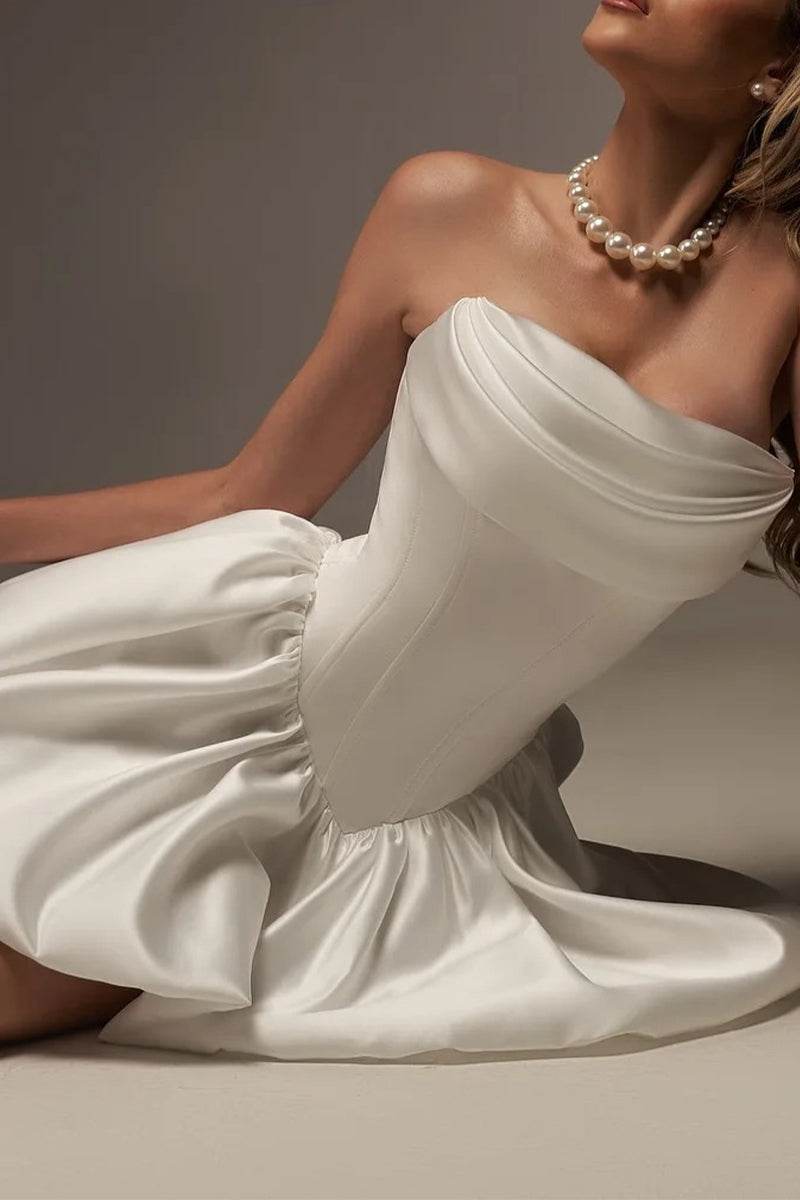 A-Line Mini Satin Little White Dress 968237845434 - COCOMELODY