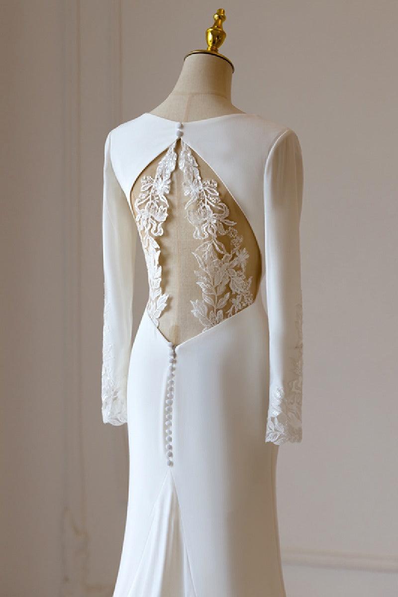 Trumpet-Mermaid Chapel Train Satin Wedding Dress 709401175387 - COCOMELODY