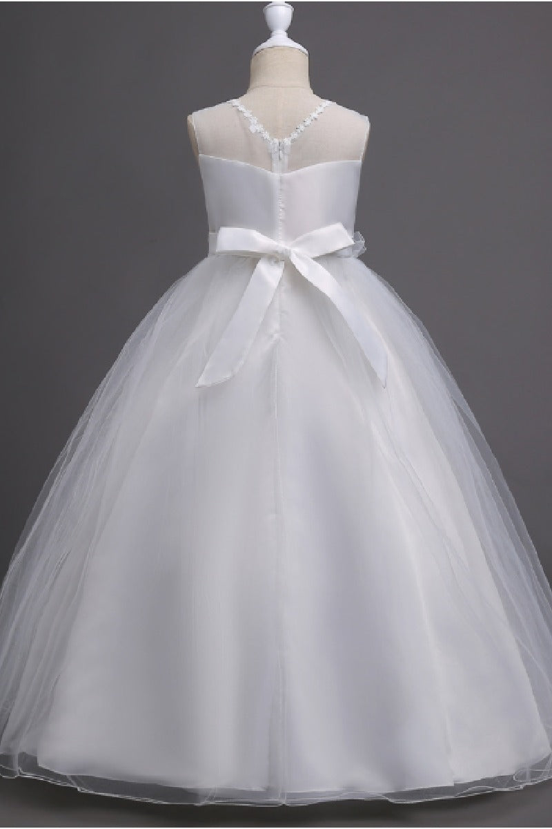 A-Line Illusion Neck Appliques Floor Length Tulle Flower Girl Dresses 1031510840050