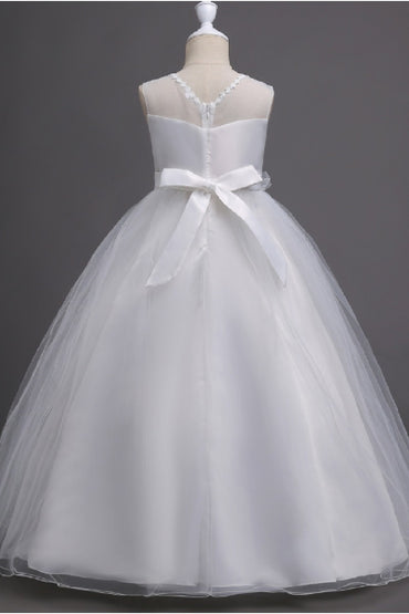 A-Line Illusion Neck Appliques Floor Length Tulle Flower Girl Dresses 1031510840050