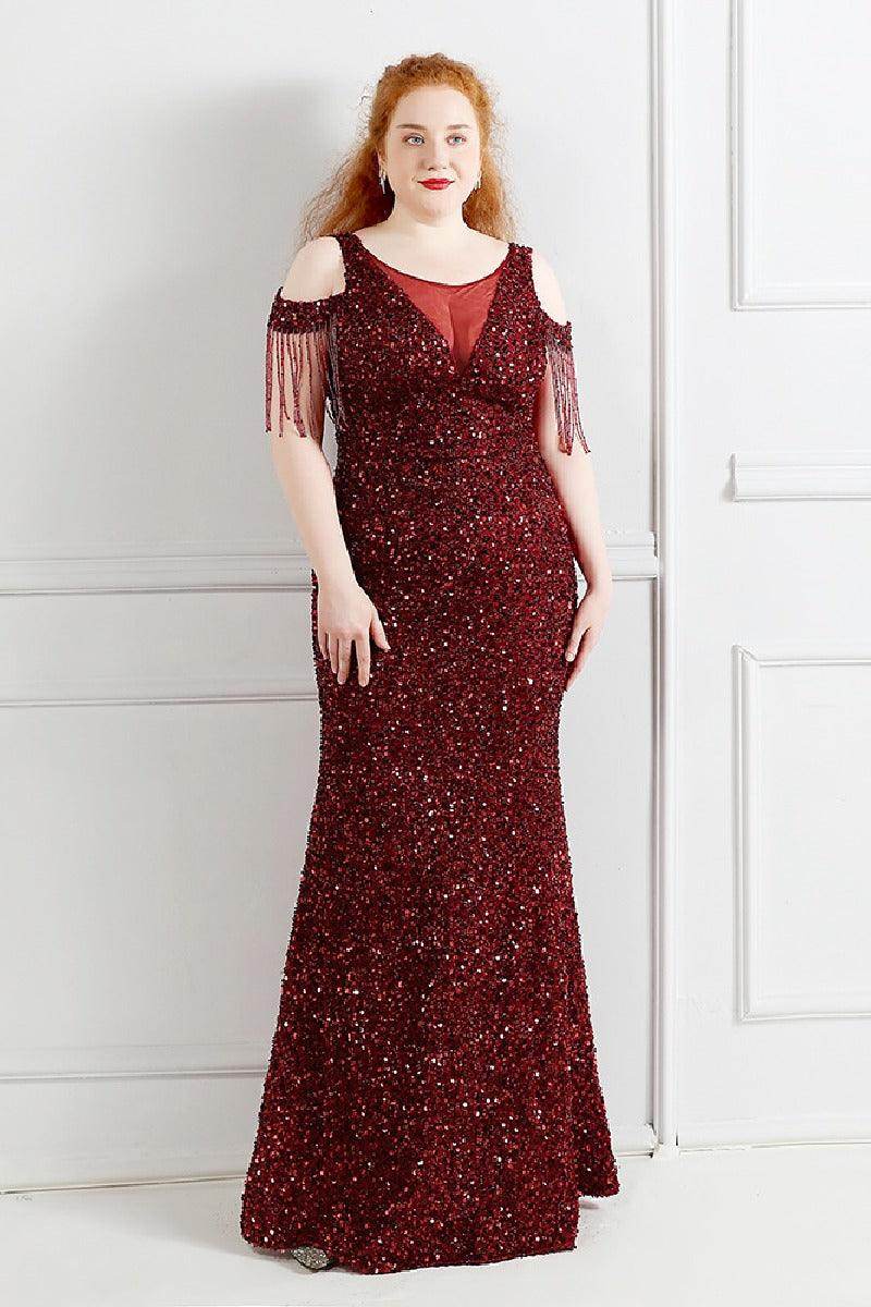 Sheath-column floor length sequined dress 647192266545 - COCOMELODY