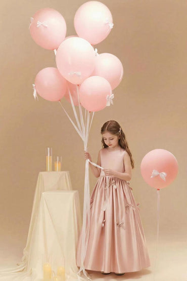 A-Line Satin Sleeveless Scattered Bow Details Flower Girl Dresses 1035117092057 - 10 Days / As Picture / 90cm - COCOMELODY
