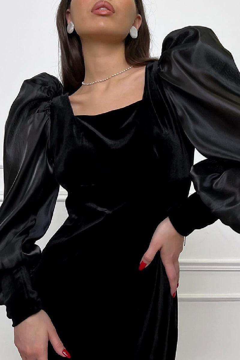 Elegant French black velvet cocktail dress 829412894052 - COCOMELODY