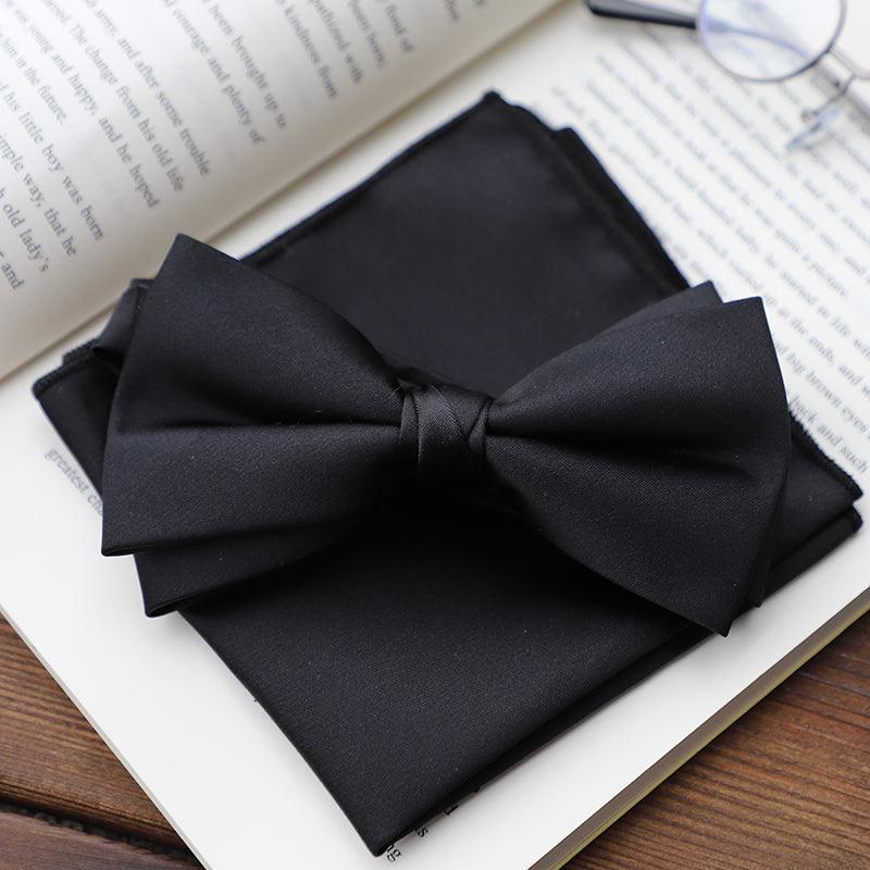 Men's 2-Piece Elastic Silk Like Satin Bow Ties Pocket Square 641989567542 - COCOMELODY