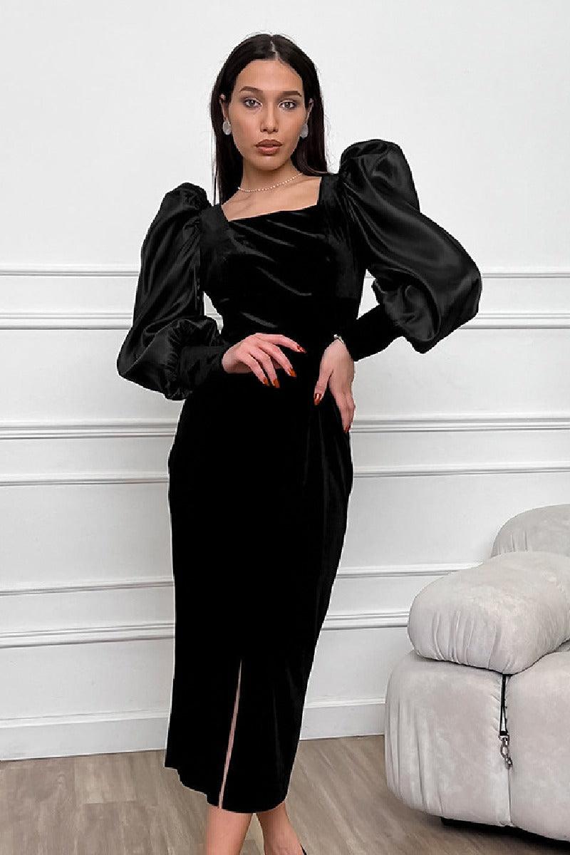 Elegant French black velvet cocktail dress 829412894052 - COCOMELODY