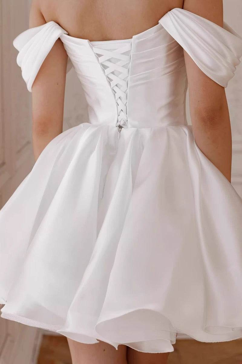 A-Line Mini Satin Little White Dress COCOMELODY 940188752947 - COCOMELODY