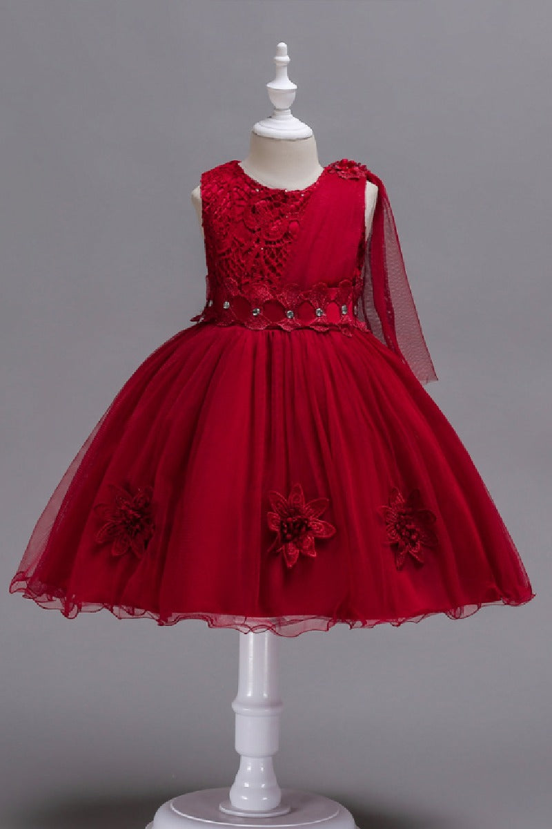 A-Line Asymmetric Single Tulle Scoop Neck Knee Length Flower Girl Dresses 1031495780881