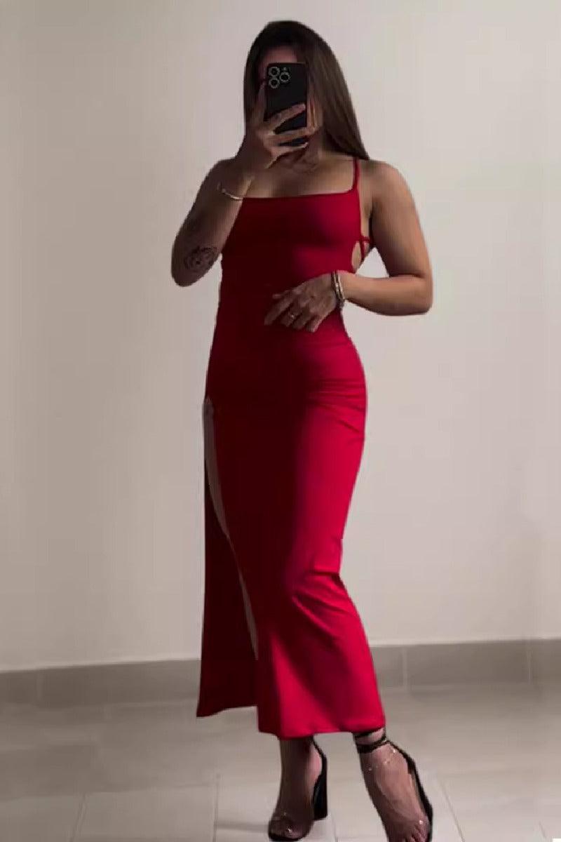 Sexy slim-fit sleeveless halter back halter split cocktail dress 828898801916 - COCOMELODY