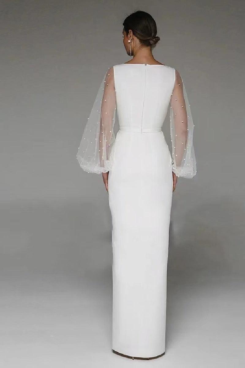 Sheath-Column Floor Length Elastic Cloth Wedding Dress 862654361502 - COCOMELODY