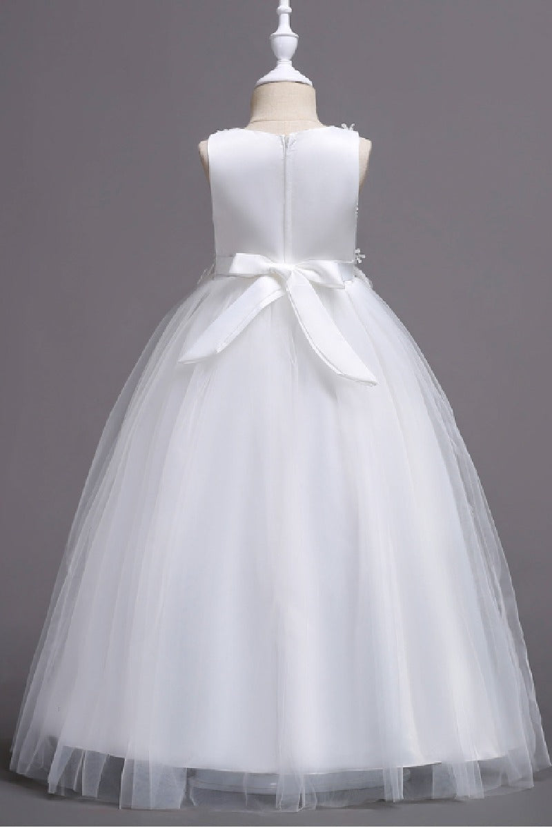 A-Line Sleeveless Illusion Neck Floral Lace Floor Length Tulle Flower Girl Dresses 1031510840167