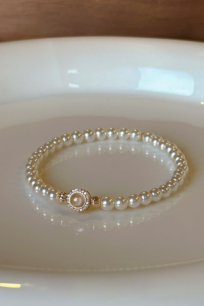 Luxury Pearl Beaded Bracelet Plated Cubic Zirconia Ring Charm 945769131649