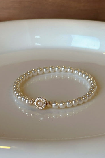 Luxury Pearl Beaded Bracelet Plated Cubic Zirconia Ring Charm 945769131649