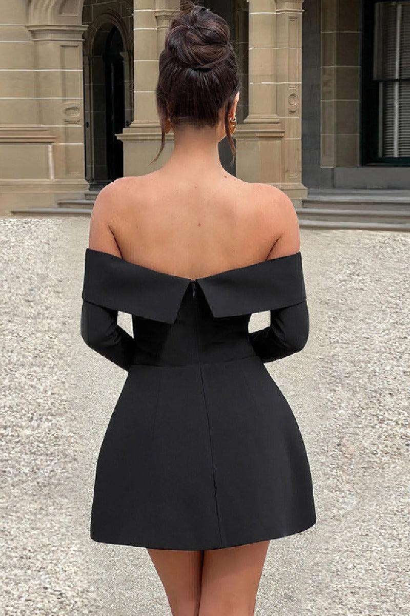 A line shoulder A swing cocktail dress 838902817746 - COCOMELODY