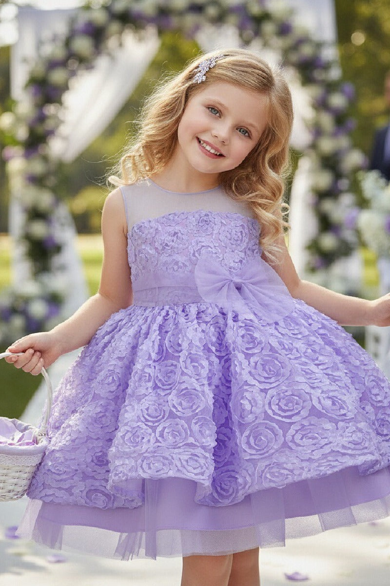 A-Line Illusion Neck Tulle Knee Length Flower Girl Dresses 1031516096156